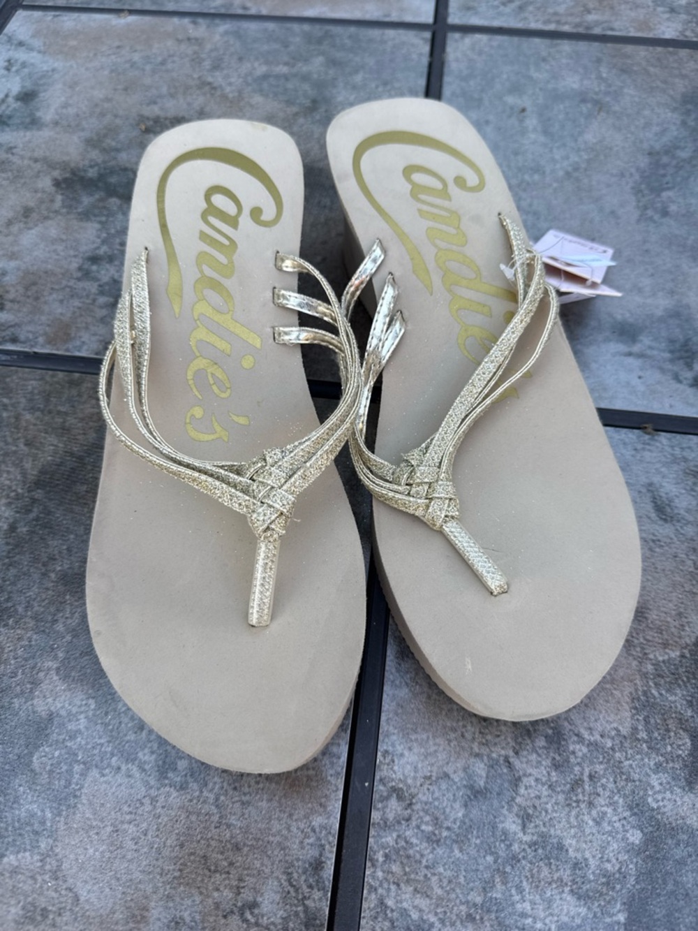 Candie's Gold Glitter wedge  Braided Thong Sandals